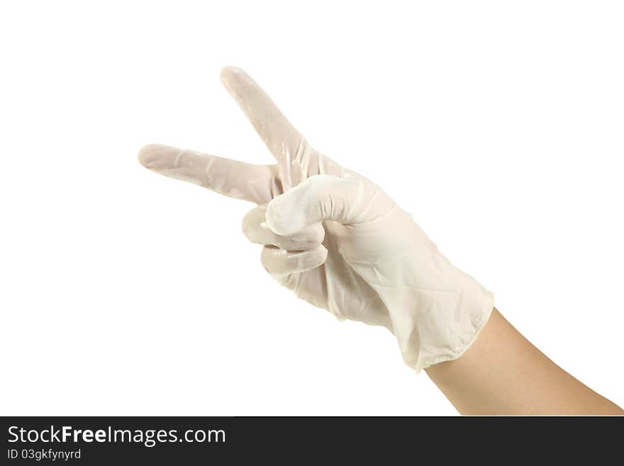 A white glove with two fingers isolated