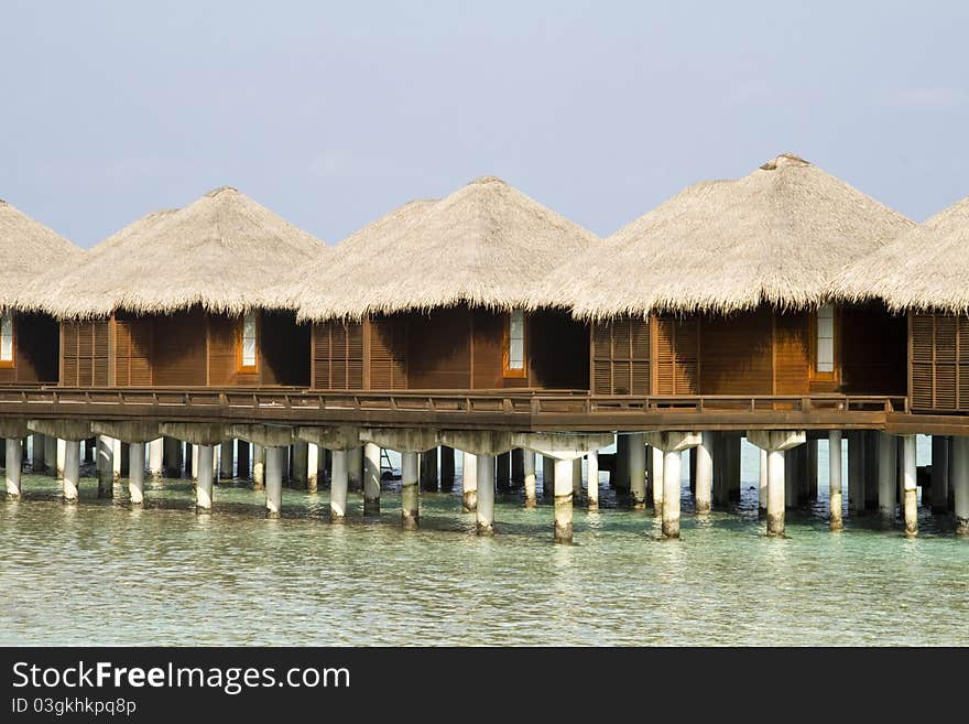 Water bungalows in the tropical island of Maldives