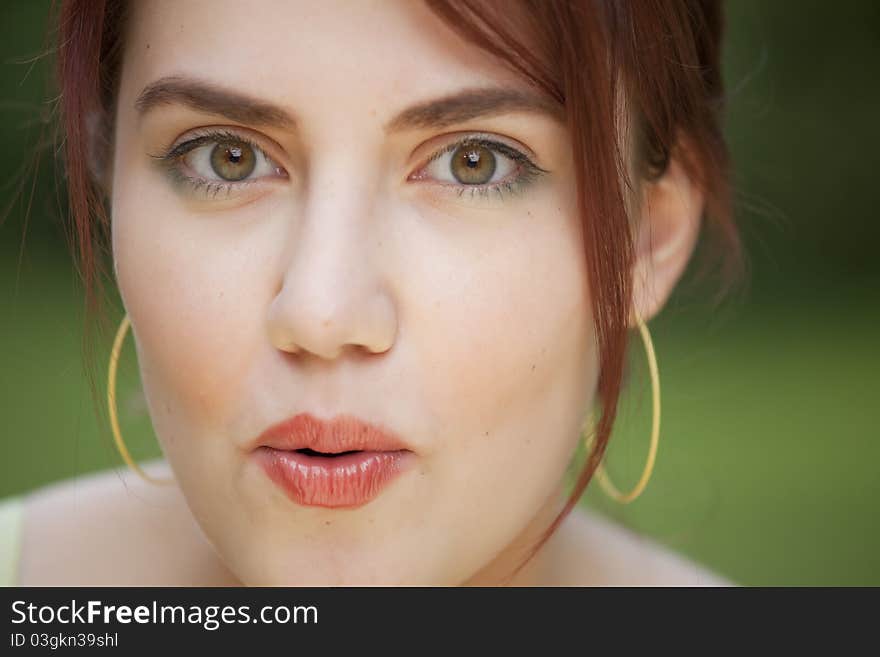 Close-up portrait of surprised young woman, face expression. Close-up portrait of surprised young woman, face expression