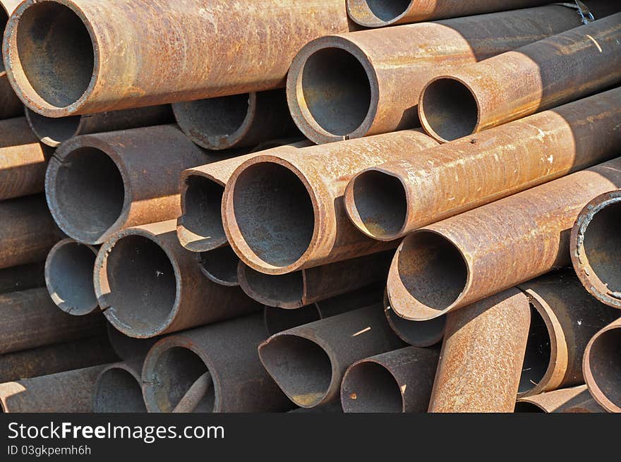 Stack of steel pipes from front view. Stack of steel pipes from front view