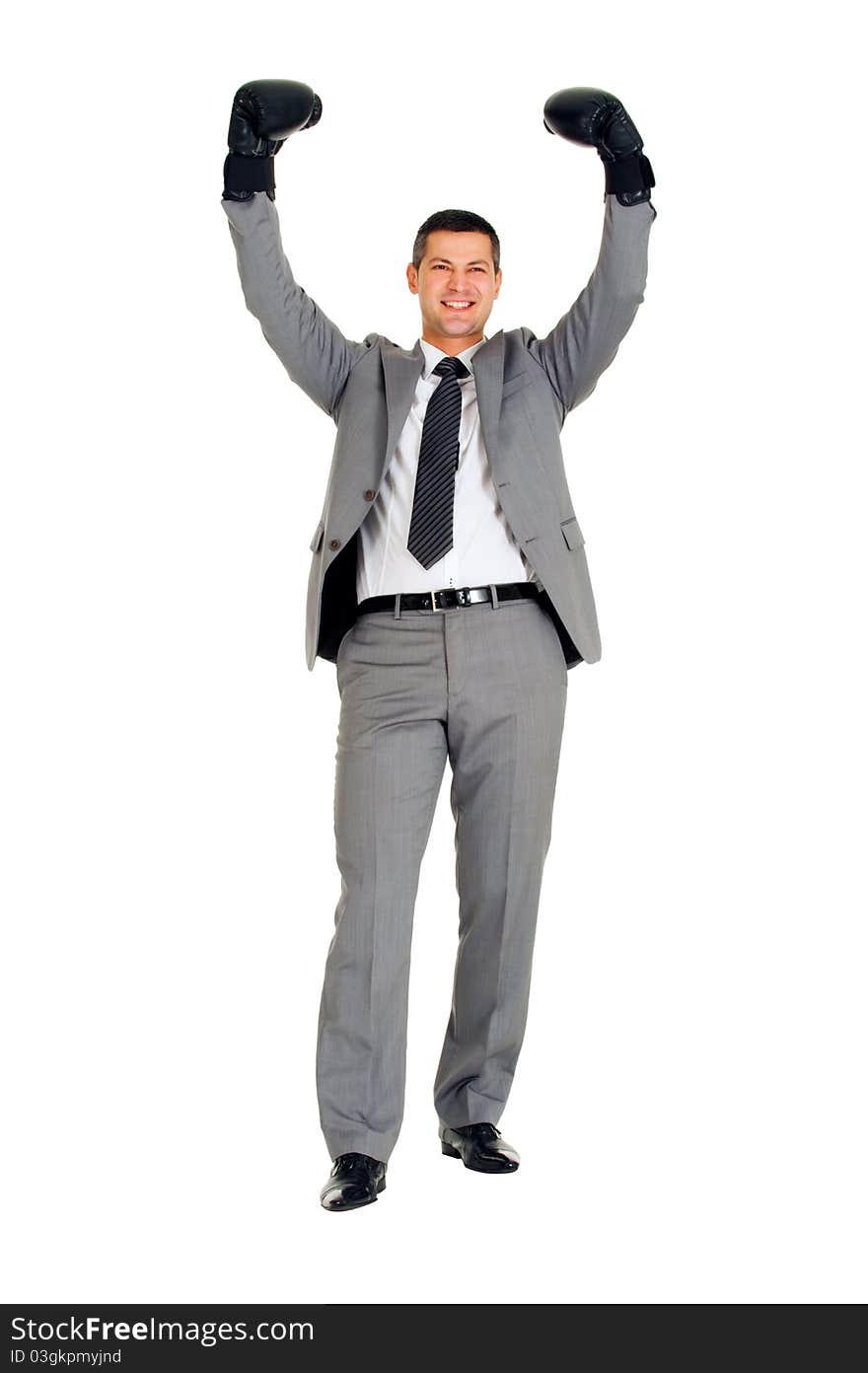 Businessman with boxing gloves  in white background