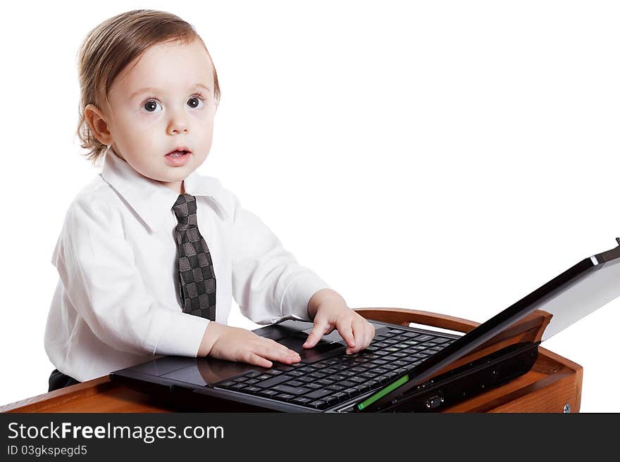 Cute Baby Businessman Working On His Laptop