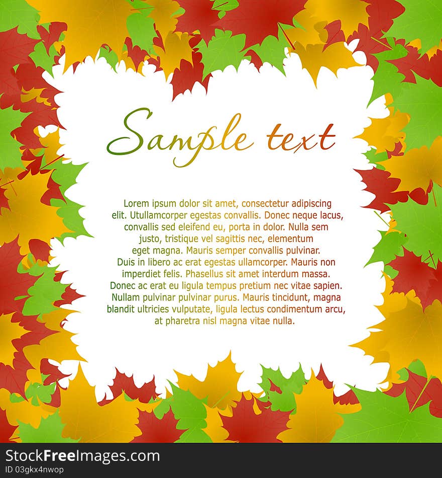 Multicolored maple leaves frame. Vector eps10 illustration