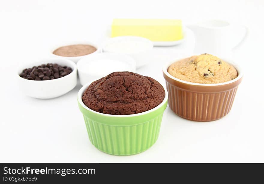 Fresh baked muffins and ingredients. Fresh baked muffins and ingredients