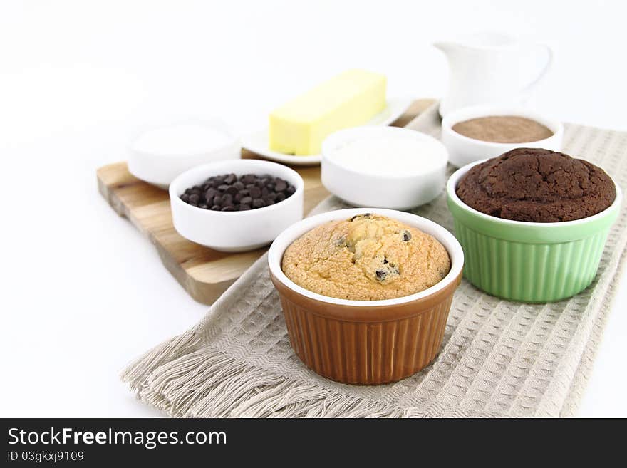 Fresh baked muffins and ingredients. Fresh baked muffins and ingredients