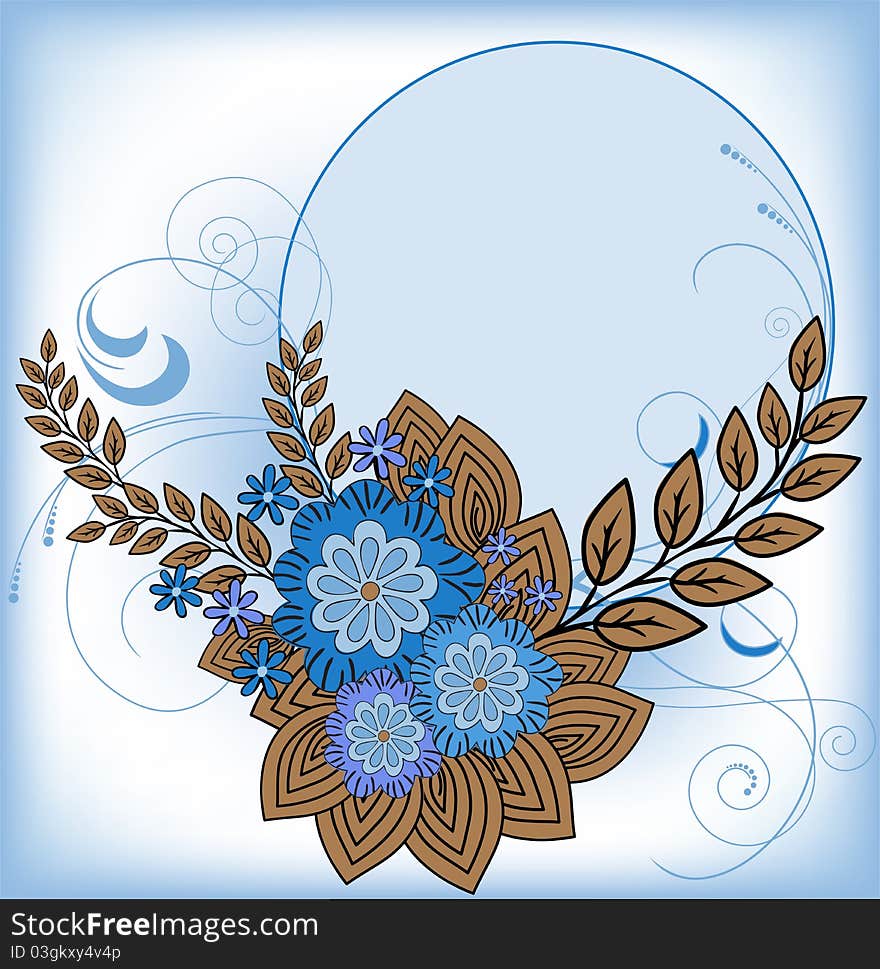 Round frame with blue flowers