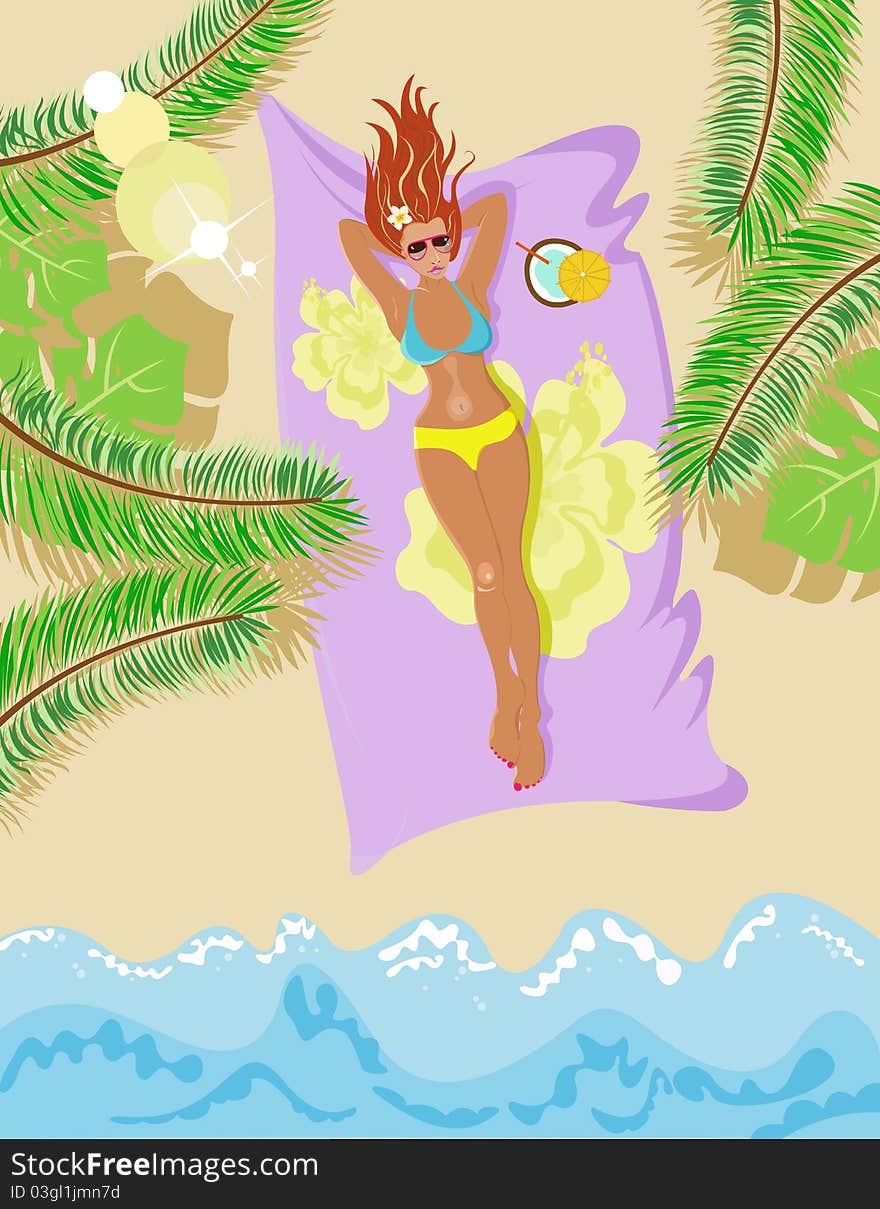 Hot summer holidayson the beach,  illustration. Hot summer holidayson the beach,  illustration