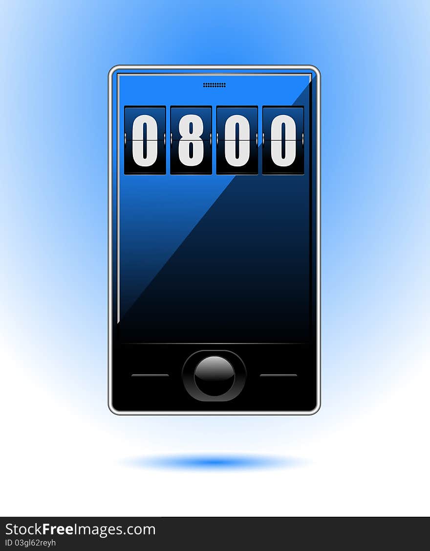 Illustration of a smartphone, a blue background.