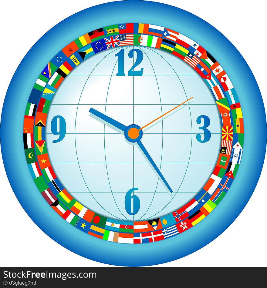 Clock with flags of the various states in a