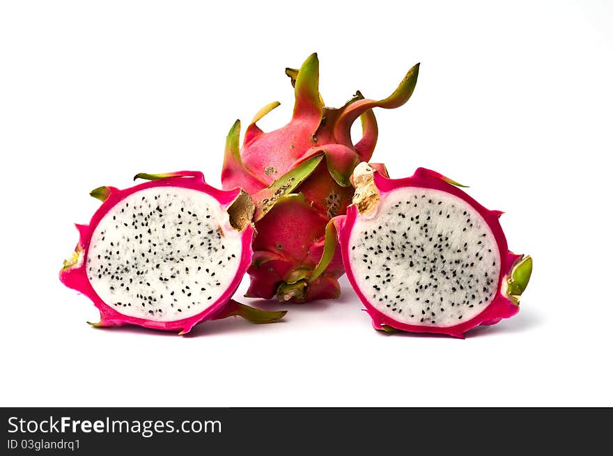 Fresh Dragon Fruit Isolated On White Background.