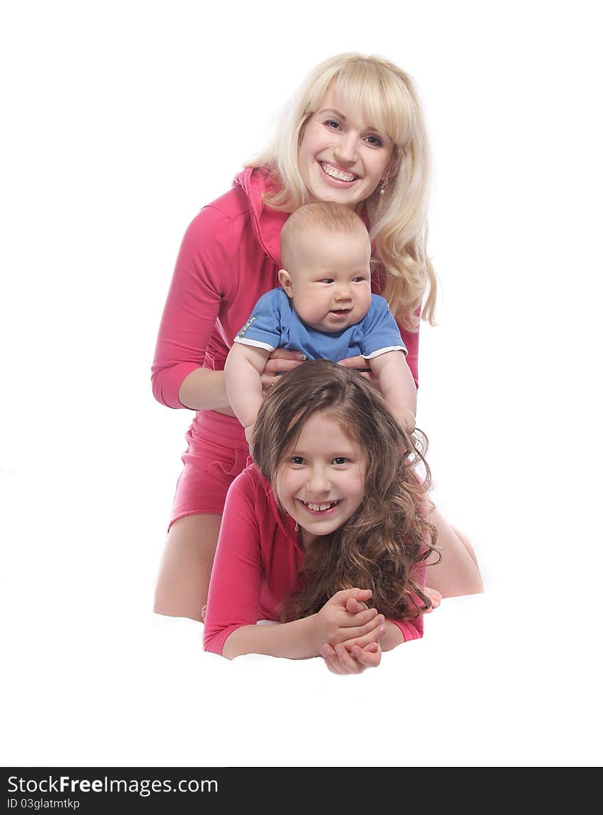 Happy family over white background