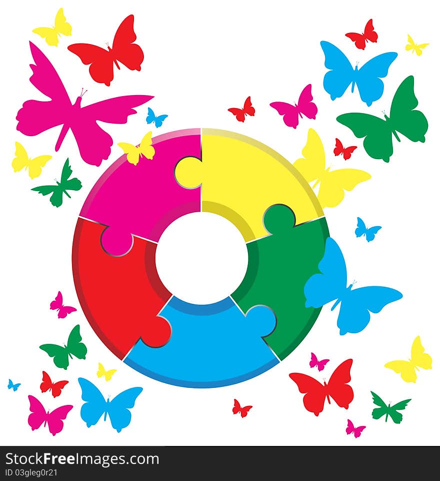 A jigsaw on a butterfly background. A jigsaw on a butterfly background