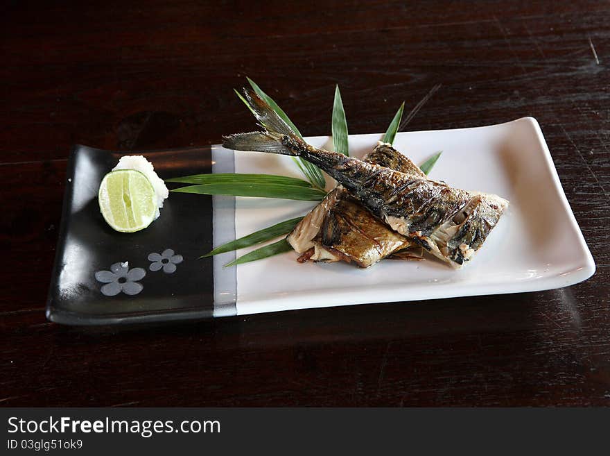 Grill fish , japanese food saba fish grill