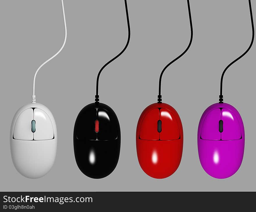 Several colored shiny computer mouses. Several colored shiny computer mouses