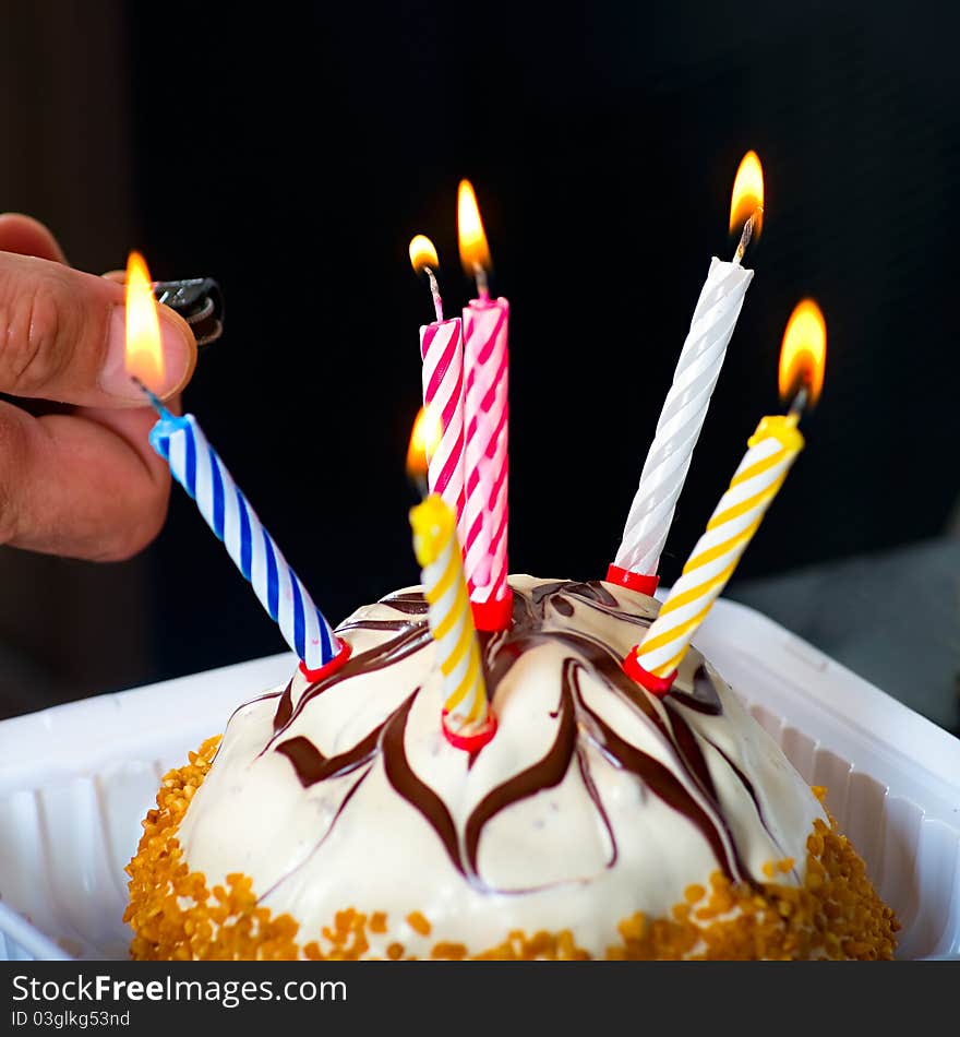 Cake with candles, a birthday today