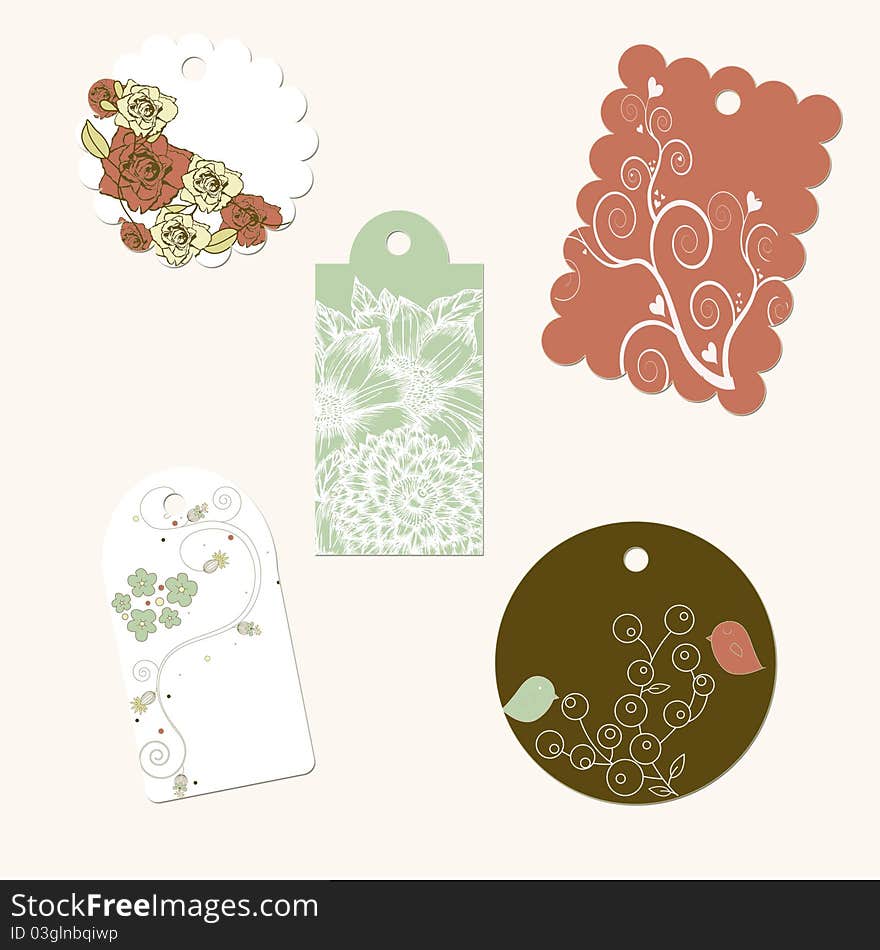 Collection of retro labels with flower swirls. Collection of retro labels with flower swirls.