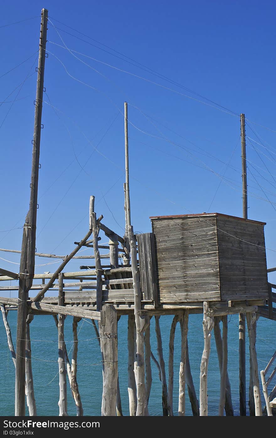 Italian trabucco fishing net in Vieste Gargano. Italian trabucco fishing net in Vieste Gargano.