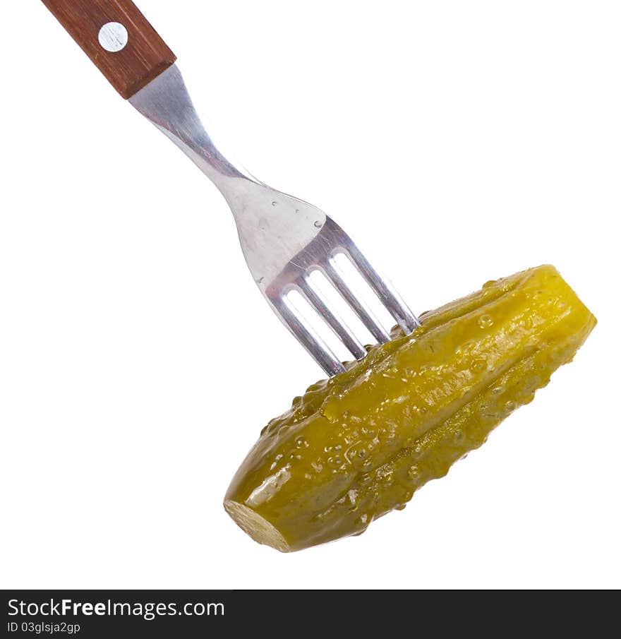 Marinaded cucumber on a fork