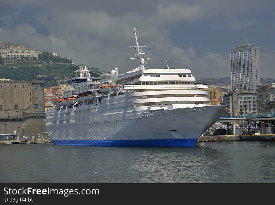 Ocean liner in the port of Naples. Ocean liner in the port of Naples