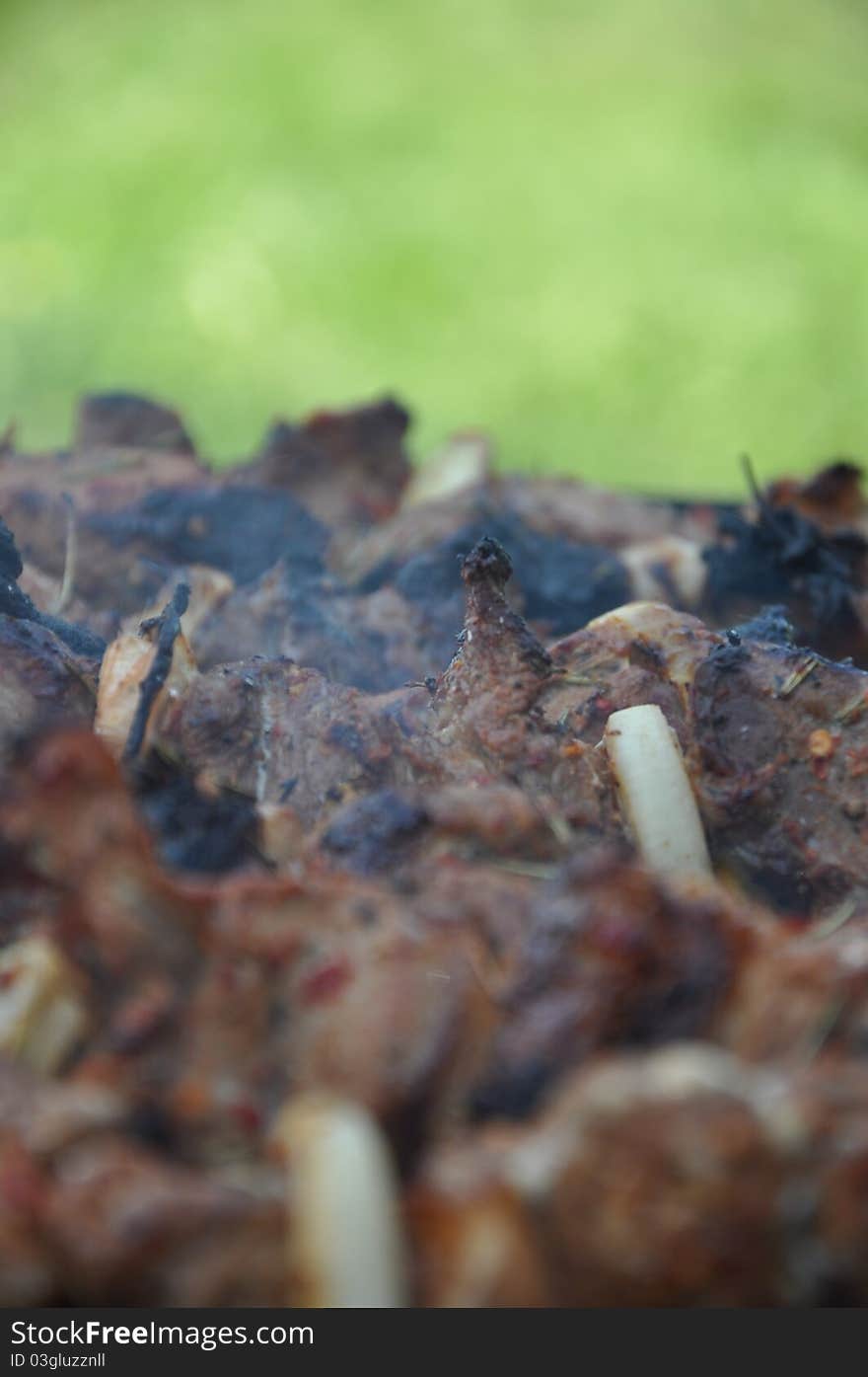 Barbecue - fry beef meat and onion