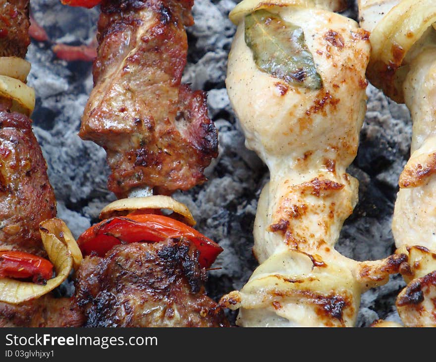 Barbecue - fry beef meat and onion