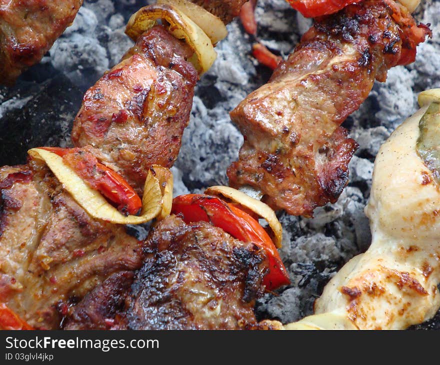 Barbecue - fry beef meat and onion