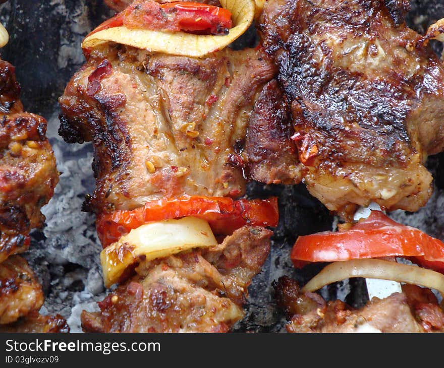 Barbecue - fry beef meat and onion