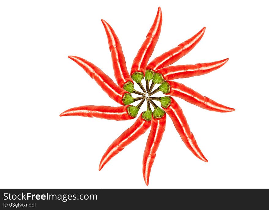 Sun of pepperonis isolated on a white background