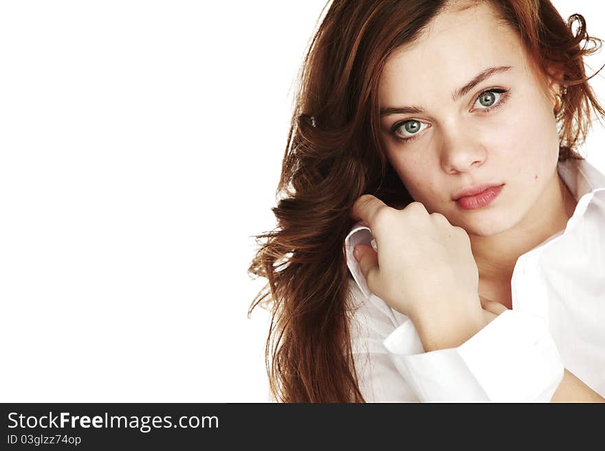 Young beautiful woman close up portrait isolated. Young beautiful woman close up portrait isolated