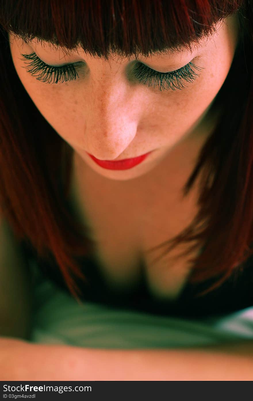 Brunette with long eyelashes