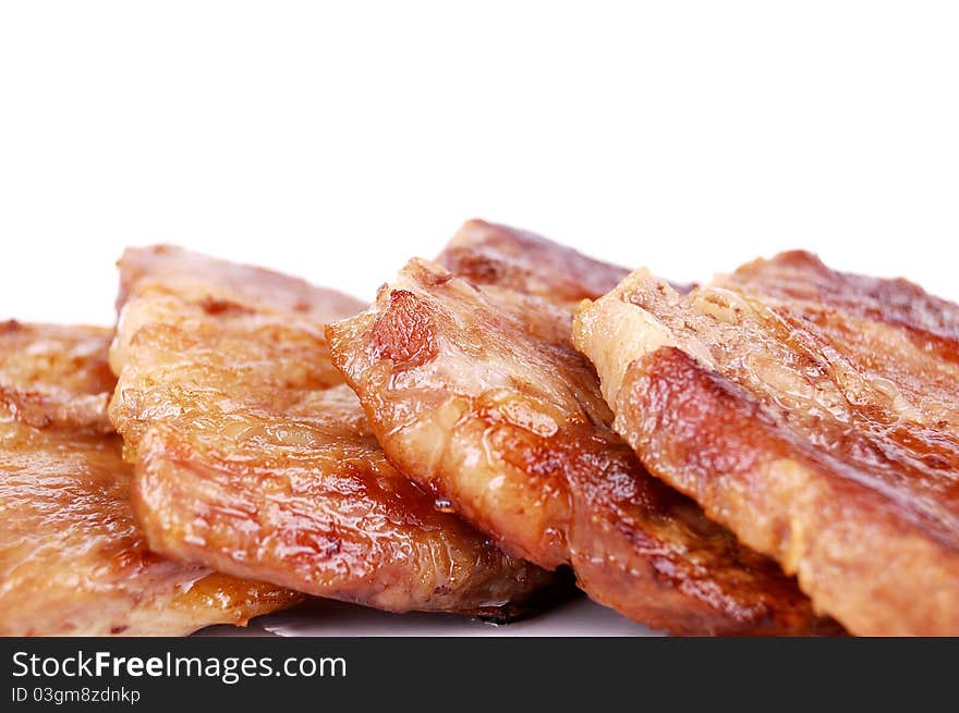 Fried steak on a white background