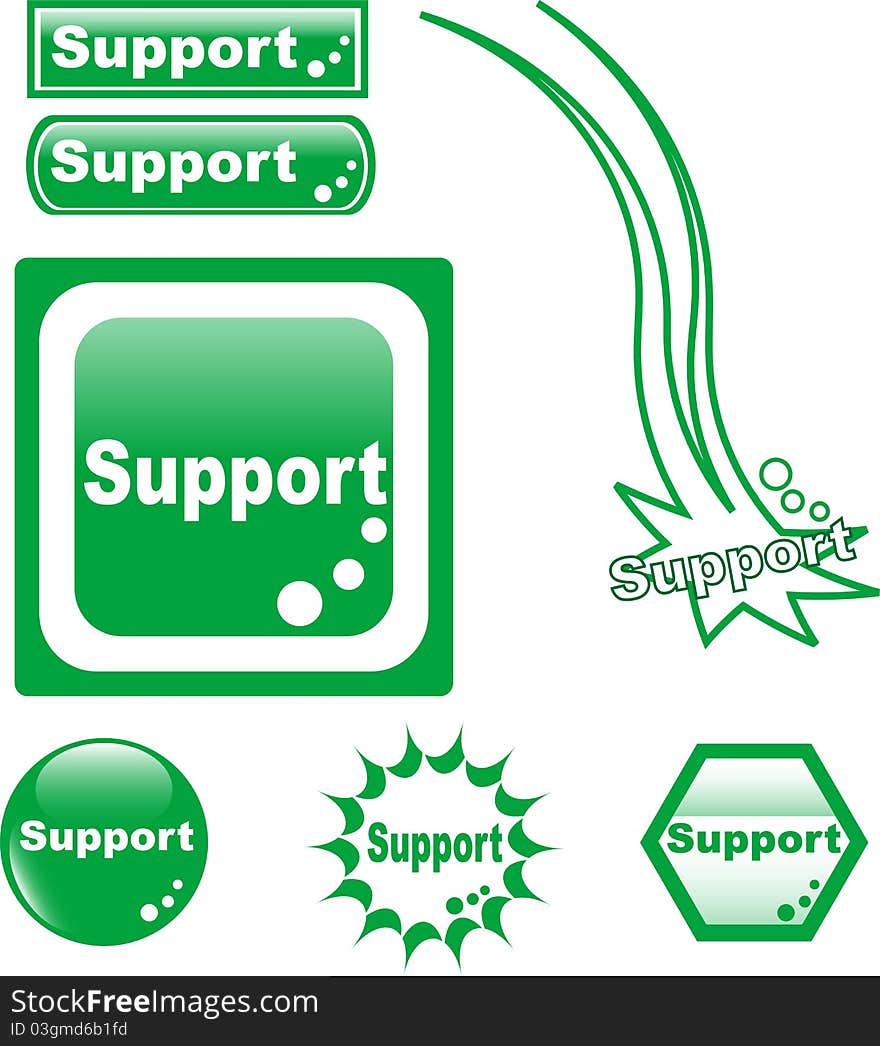 SUPPORT button set of different form web glass icon. SUPPORT button set of different form web glass icon