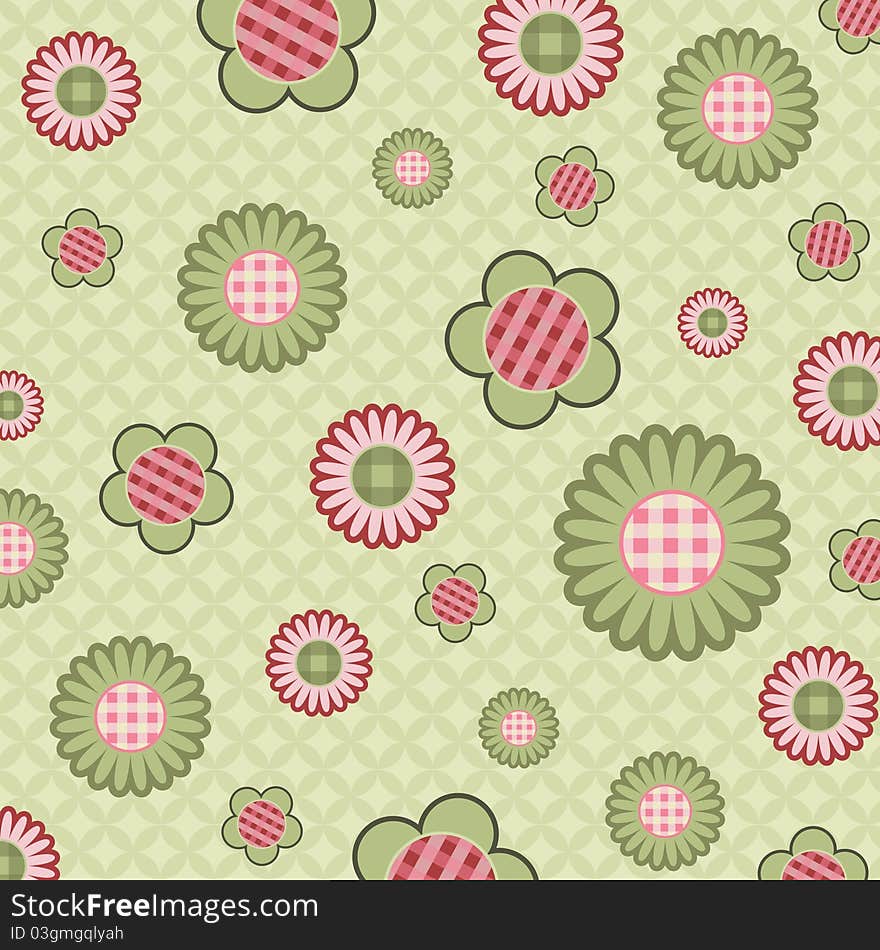 Pattern with cartoon flowers, . Pattern with cartoon flowers,