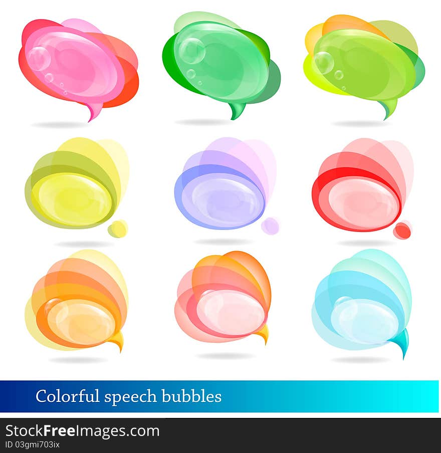 Collection of colorful speech and thought bubbles. Vector.