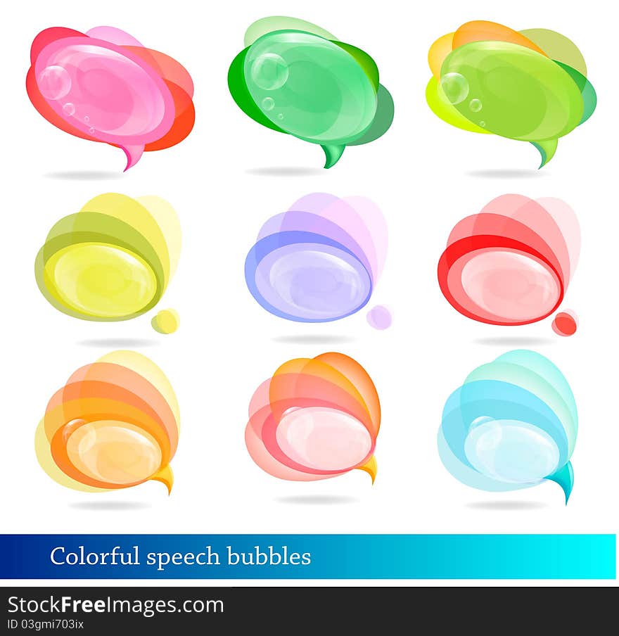 Collection of colorful speech and thought bubbles.