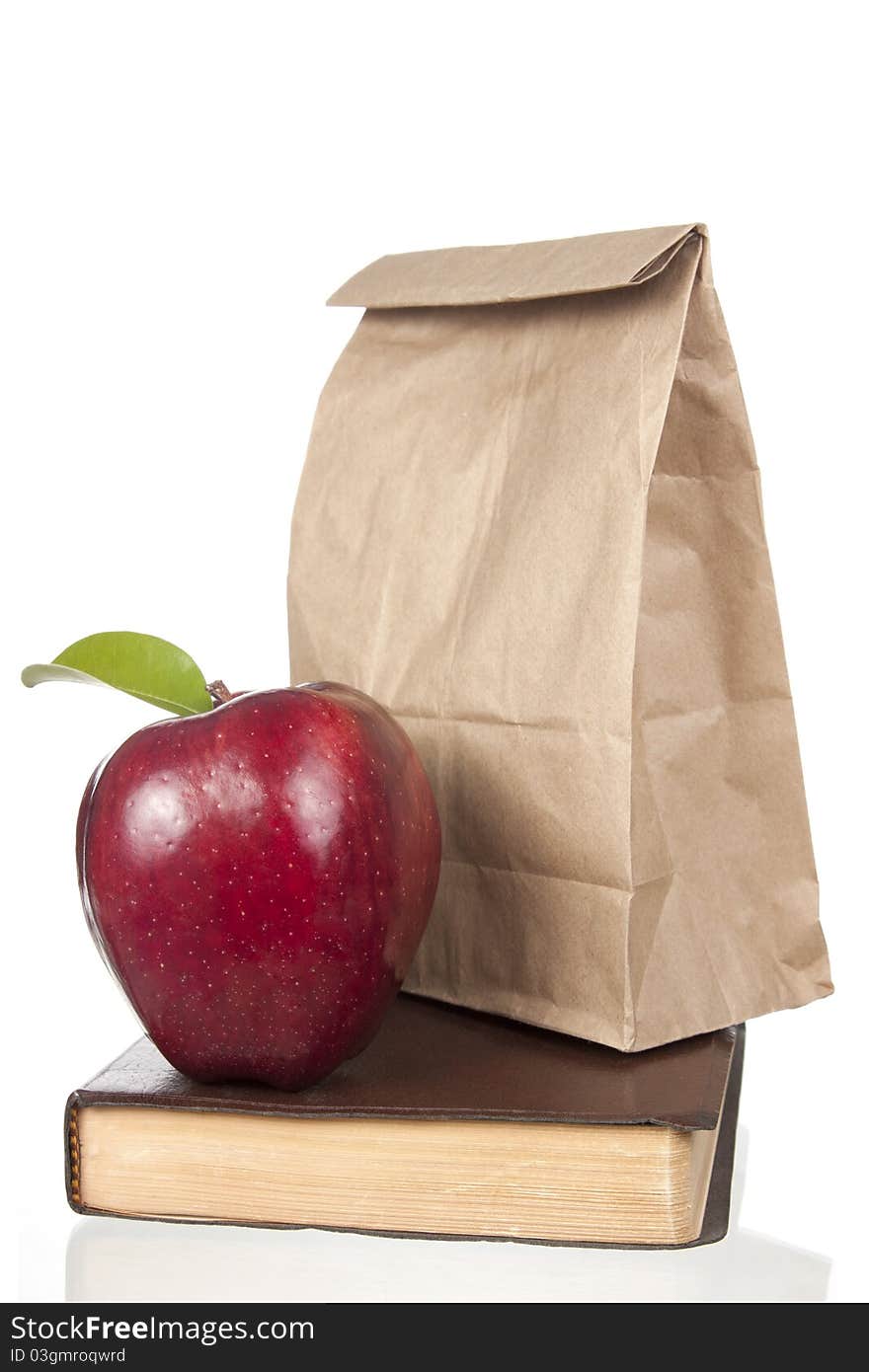 Back to School Apple, Lunch and Book on white background