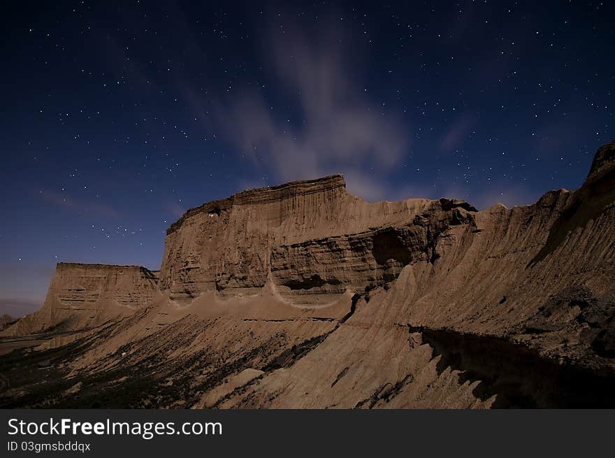 Desert of Bardenas at night. Desert of Bardenas at night.