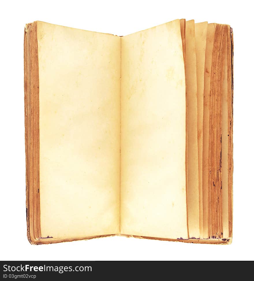 An old book with blank yellow stained pages