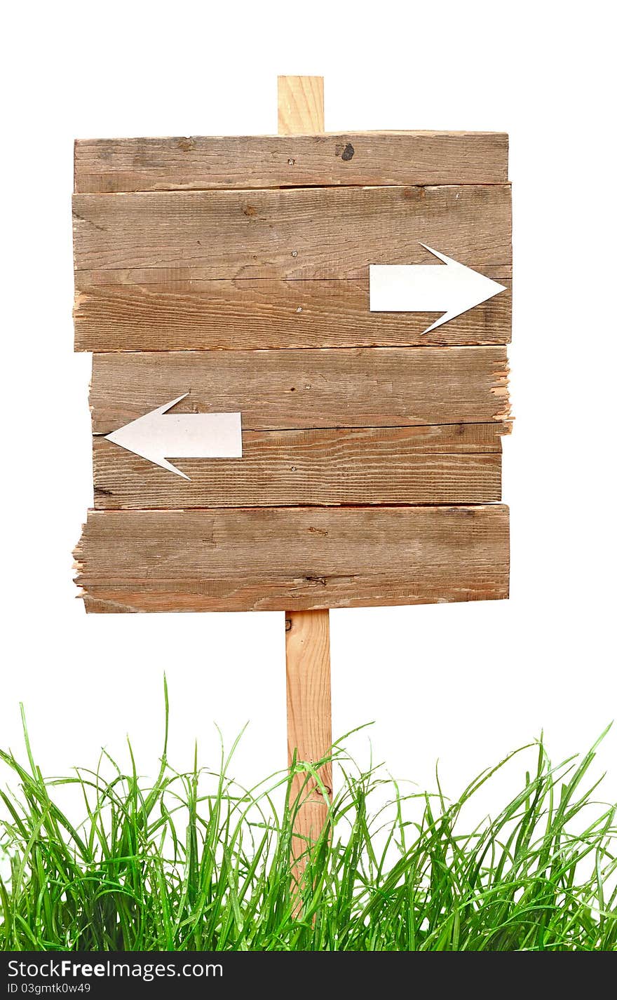 Road sign with green grass isolated on a white background