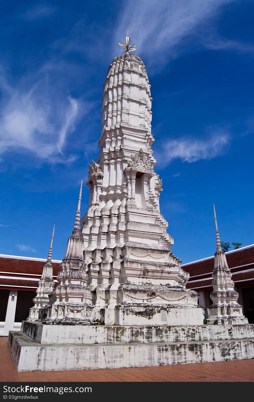 Old white pagoda in temple, Samutsongkram, Thailand