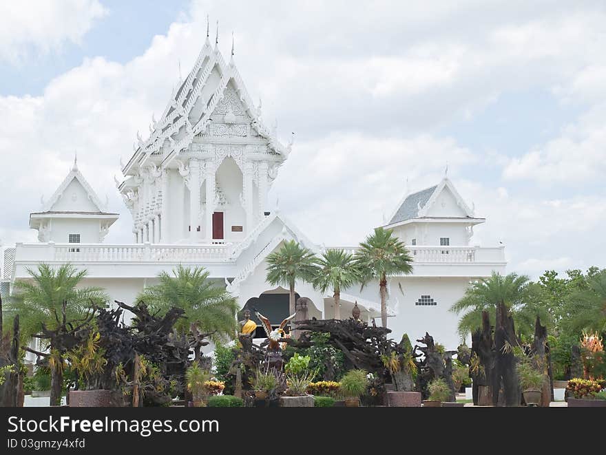 White Church and stump garden in Wat Tham Khuha Sawan, Ubonratchathanee province, north east Thailand