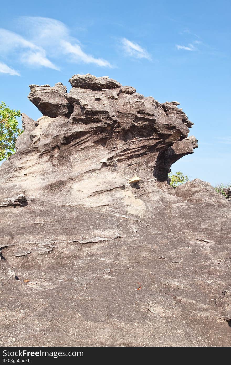 Turtle stone and blue sky,The Natural Stone as Turtle in the National Park,Ubonratchathanee Province,Thailand