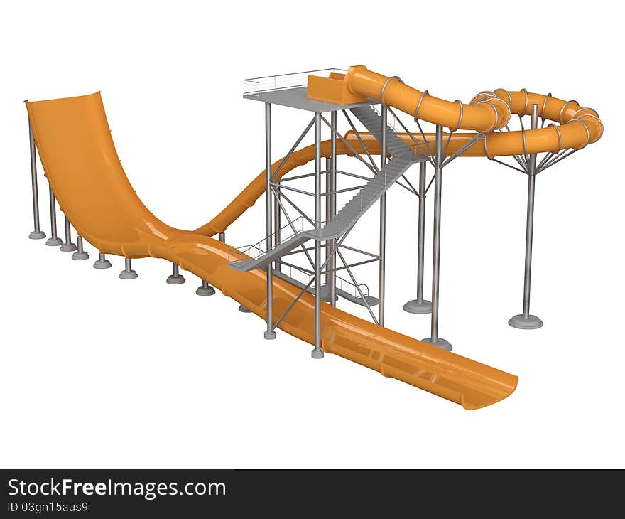 Orange waterslide with stair isolated on white background