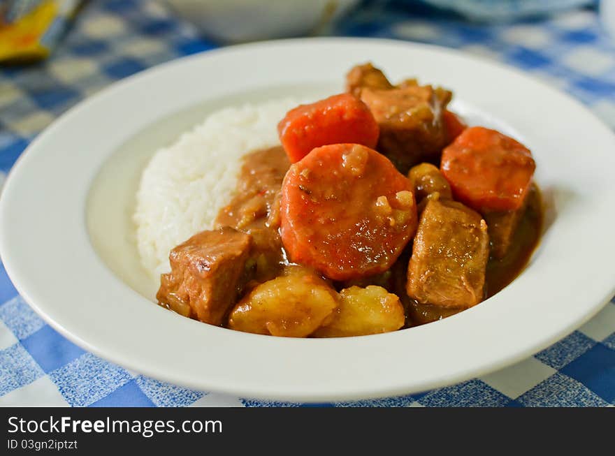 Japanese style curry rice on white dish