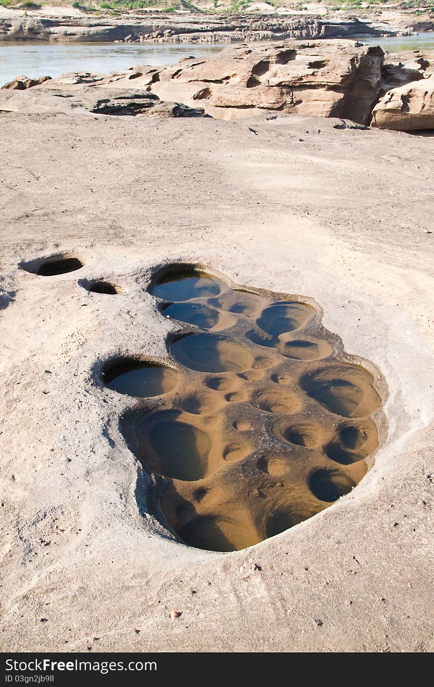 The Amazing of Rock,Natural of Rock Canyon in Khong River after the water come down in Summer,Three Thousand Hole,North East of Thailand