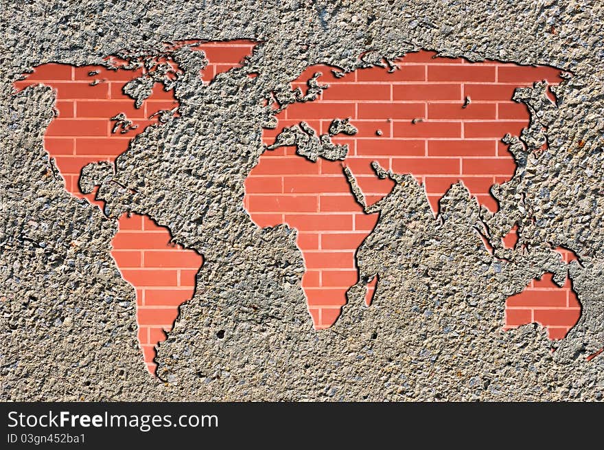 World map on brick wall