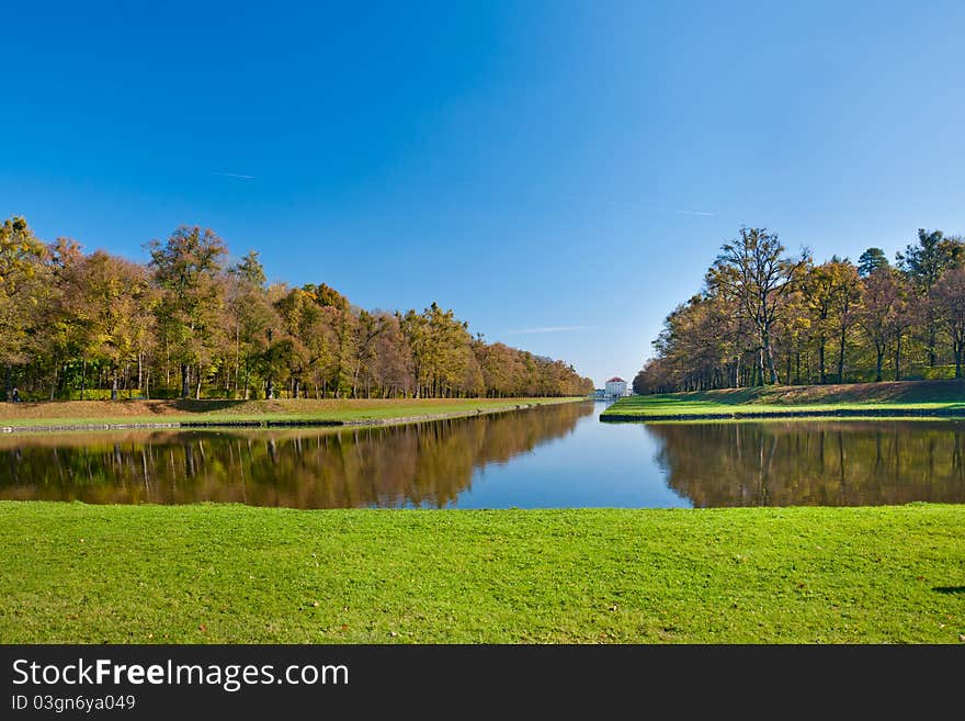 Beautiful pond in the autumn park