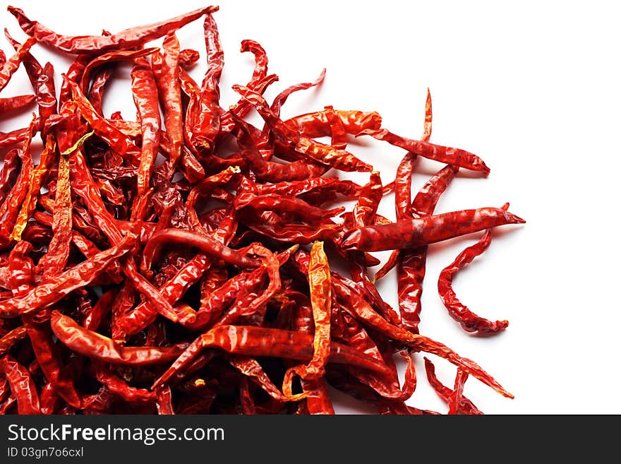 Dried Red Peppers On White Background