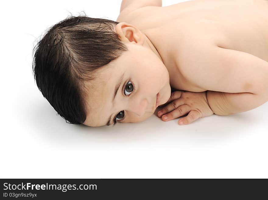 Naked cute baby isolated on white background