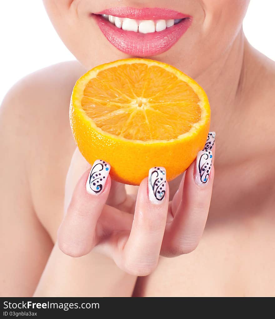 Close up photo of a women with orange